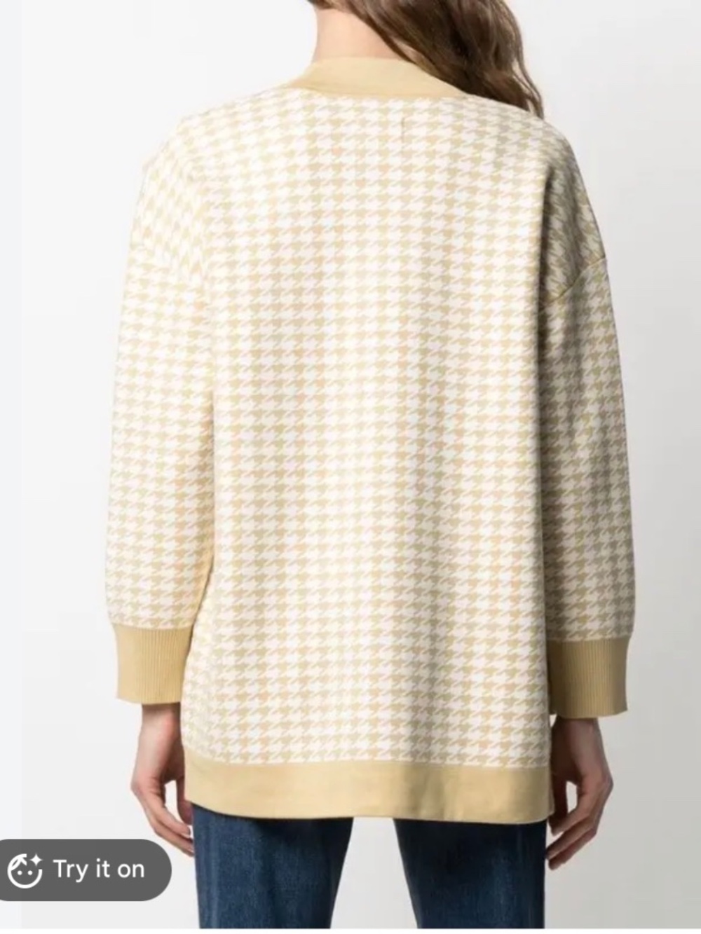 NWT SANDRO PARIS HOUNDSTOOTH CARDIGAN IN BEIGE/YELLOW SIZE 3 ( L ) - Picture 3 of 16